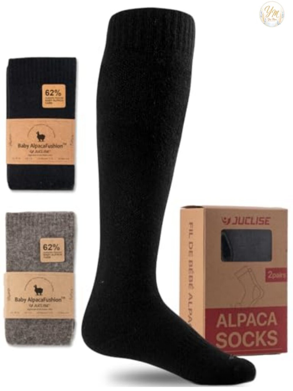 Alpaca Wool Knee-High Compression Socks 15-25mmHg for Hiking Skiing